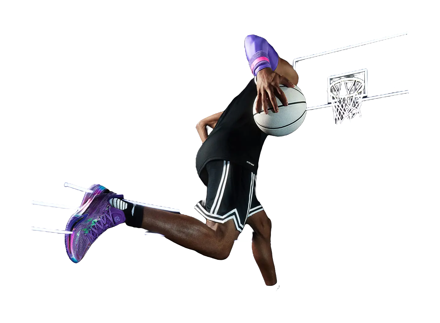 Li-Ning Gamma 1 Men's Basketball Shoes - Anti-Slip, Wear-Resistant, Lightweight, Low-Top, Purple/Yellow/Pink - Image 8
