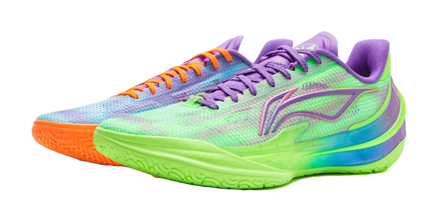 Li Ning Men's Basketball Shoes Low-Top Neon Green/Purple - Image 2