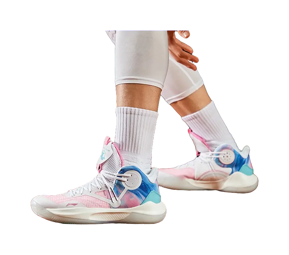 Li-Ning Sonic 9 IX Team Mid Basketball Shoes - White/Pink/Blue - Image 8