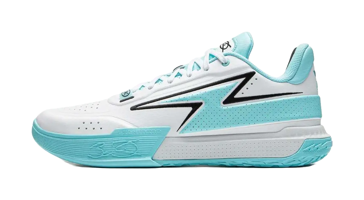 Li-Ning Men's Basketball Shoes - Anti-Slip, Wear-Resistant, Lightweight Low-Top Sneakers - White/Light Blue
