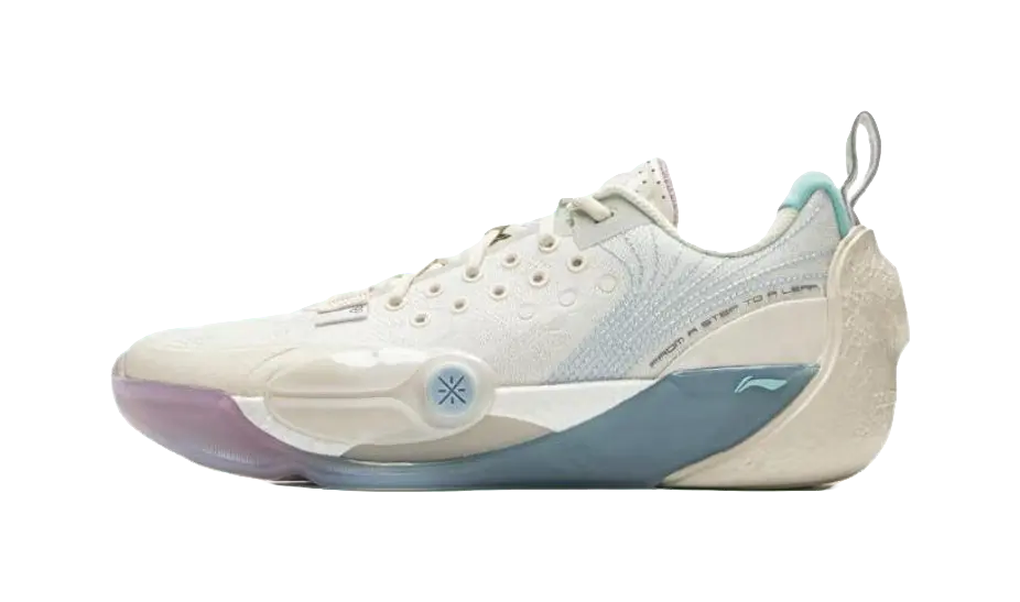LiNing Abrasion Resistant Slip Resistant Low Top Basketball Shoes Mens White Blue - Image 2