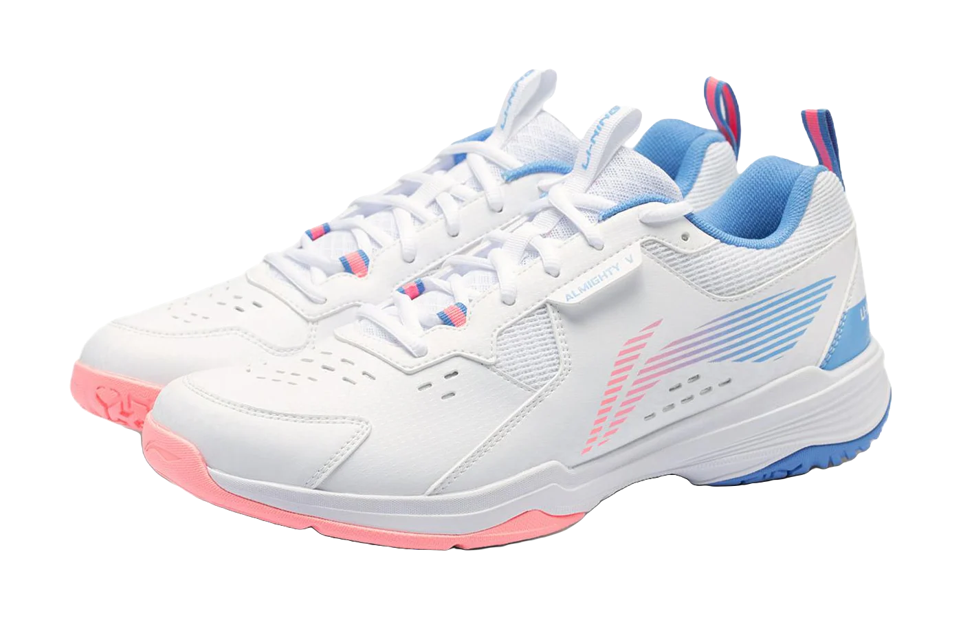 Li-Ning Ace V Pro Badminton Shoes - Unisex White/Pink/Blue - Image 5