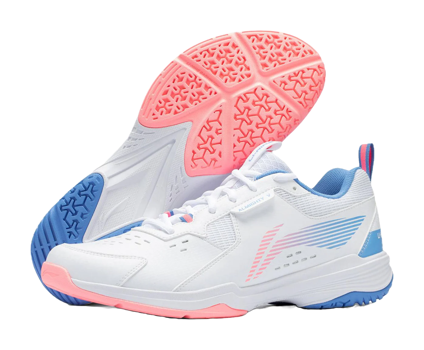 Li-Ning Ace V Pro Badminton Shoes - Unisex White/Pink/Blue - Image 8