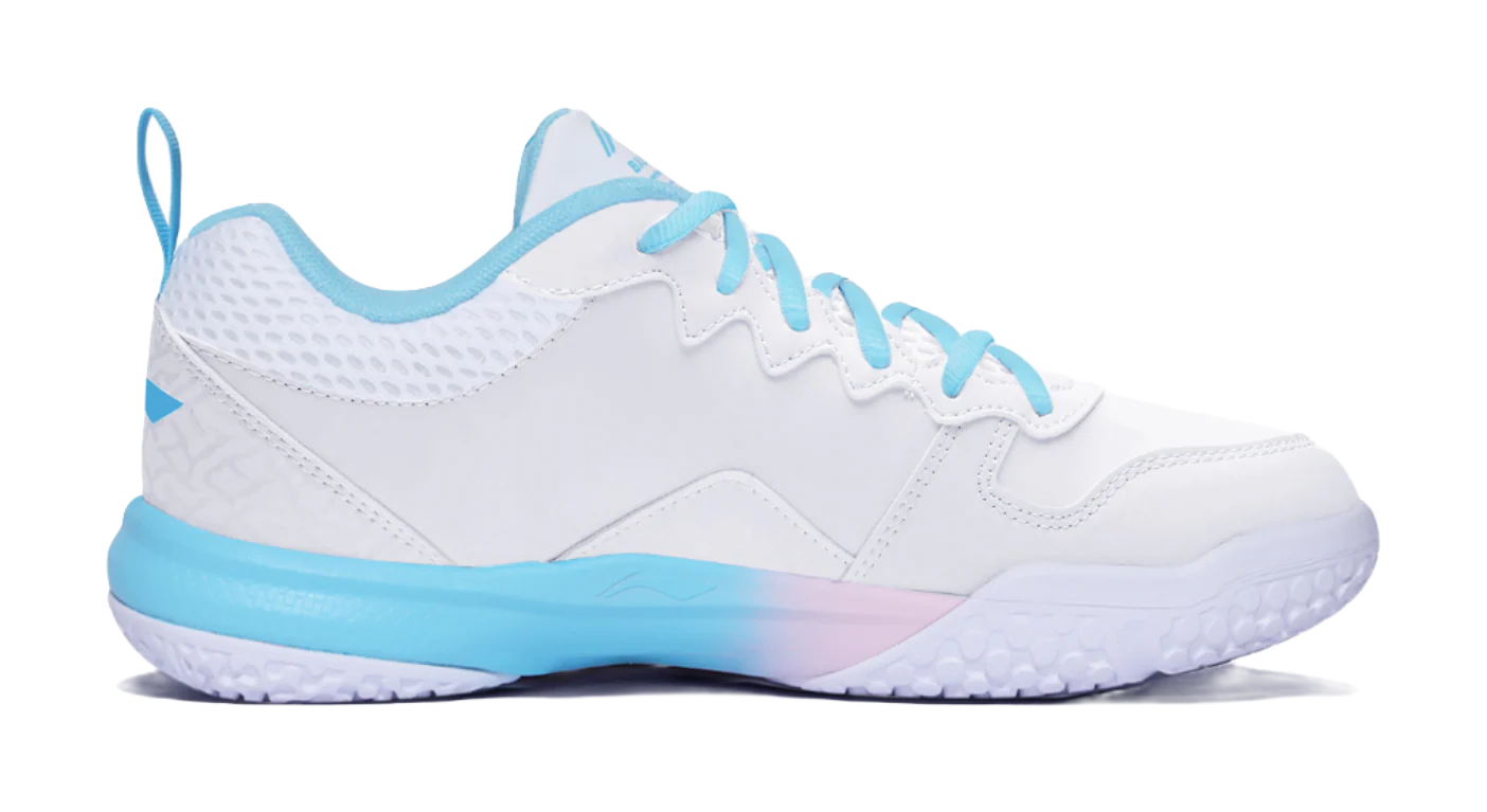 Li-Ning Ace Cushioned Slip-Resistant Low-Top Badminton Shoes - Unisex White/Blue/Pink - Image 2