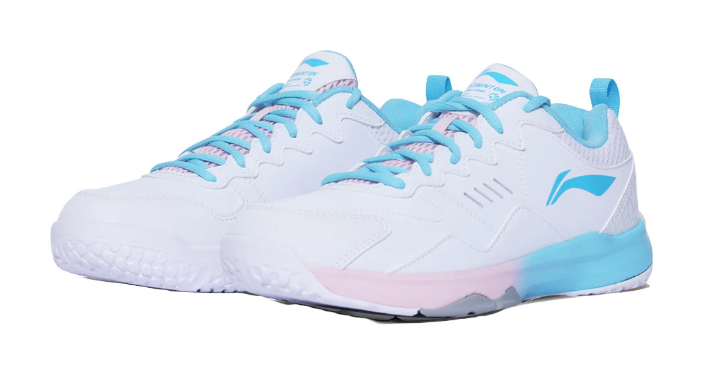 Li-Ning Ace Cushioned Slip-Resistant Low-Top Badminton Shoes - Unisex White/Blue/Pink - Image 3