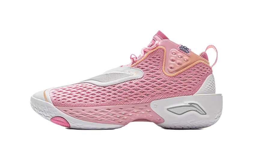 LiNing BadFive 5 Slip Resistant, Abrasion Resistant, Breathable, Rebound Grip Mid Top Basketball Shoes Mens Pink White