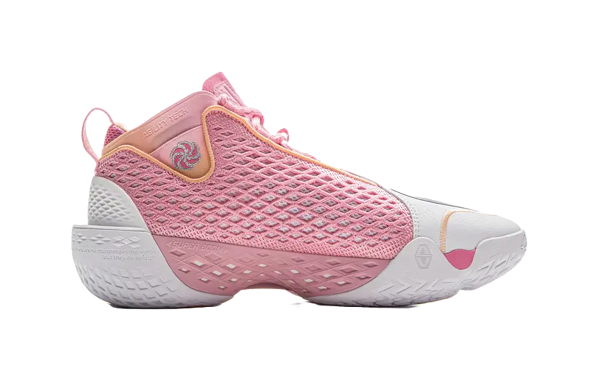 LiNing BadFive 5 Slip Resistant, Abrasion Resistant, Breathable, Rebound Grip Mid Top Basketball Shoes Mens Pink White - Image 2