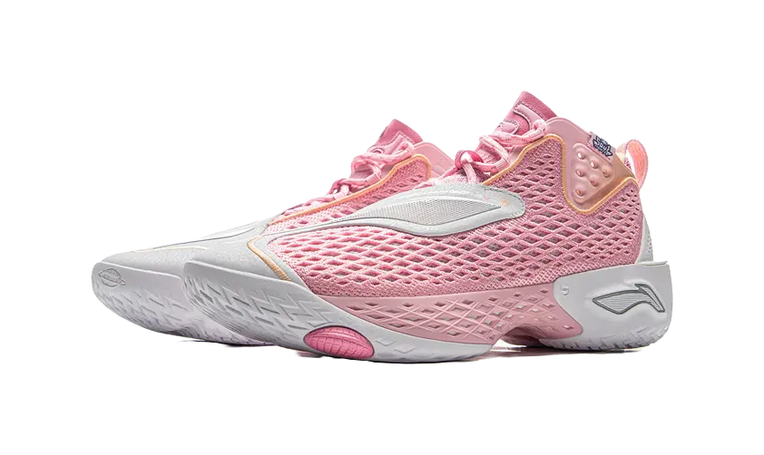 LiNing BadFive 5 Slip Resistant, Abrasion Resistant, Breathable, Rebound Grip Mid Top Basketball Shoes Mens Pink White - Image 3