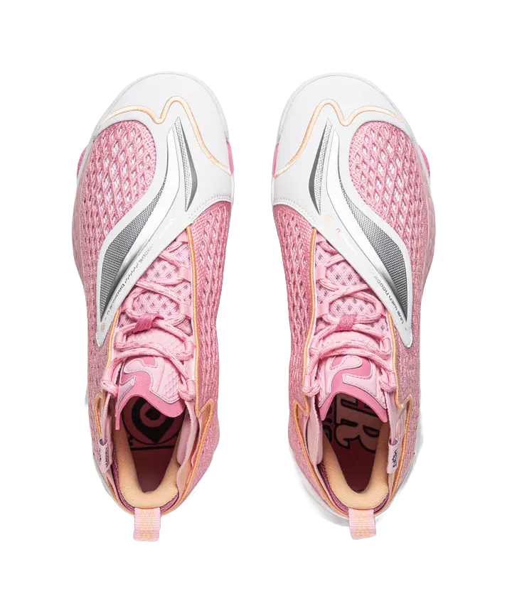 LiNing BadFive 5 Slip Resistant, Abrasion Resistant, Breathable, Rebound Grip Mid Top Basketball Shoes Mens Pink White - Image 4