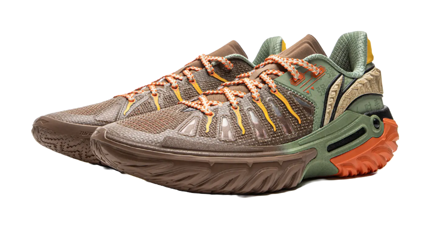 LiNing Jie Ao 2 Men's Basketball Shoes - Cushioning, Anti-Slip, Wear-Resistant - Brown/Green - Image 4