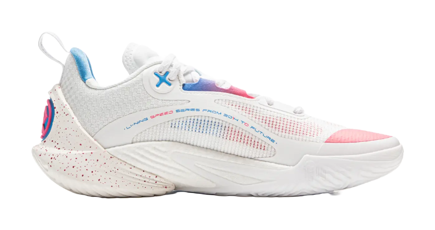 LiNing Speed 10 Low Top Basketball Shoes Men's White Pink Blue - Image 3