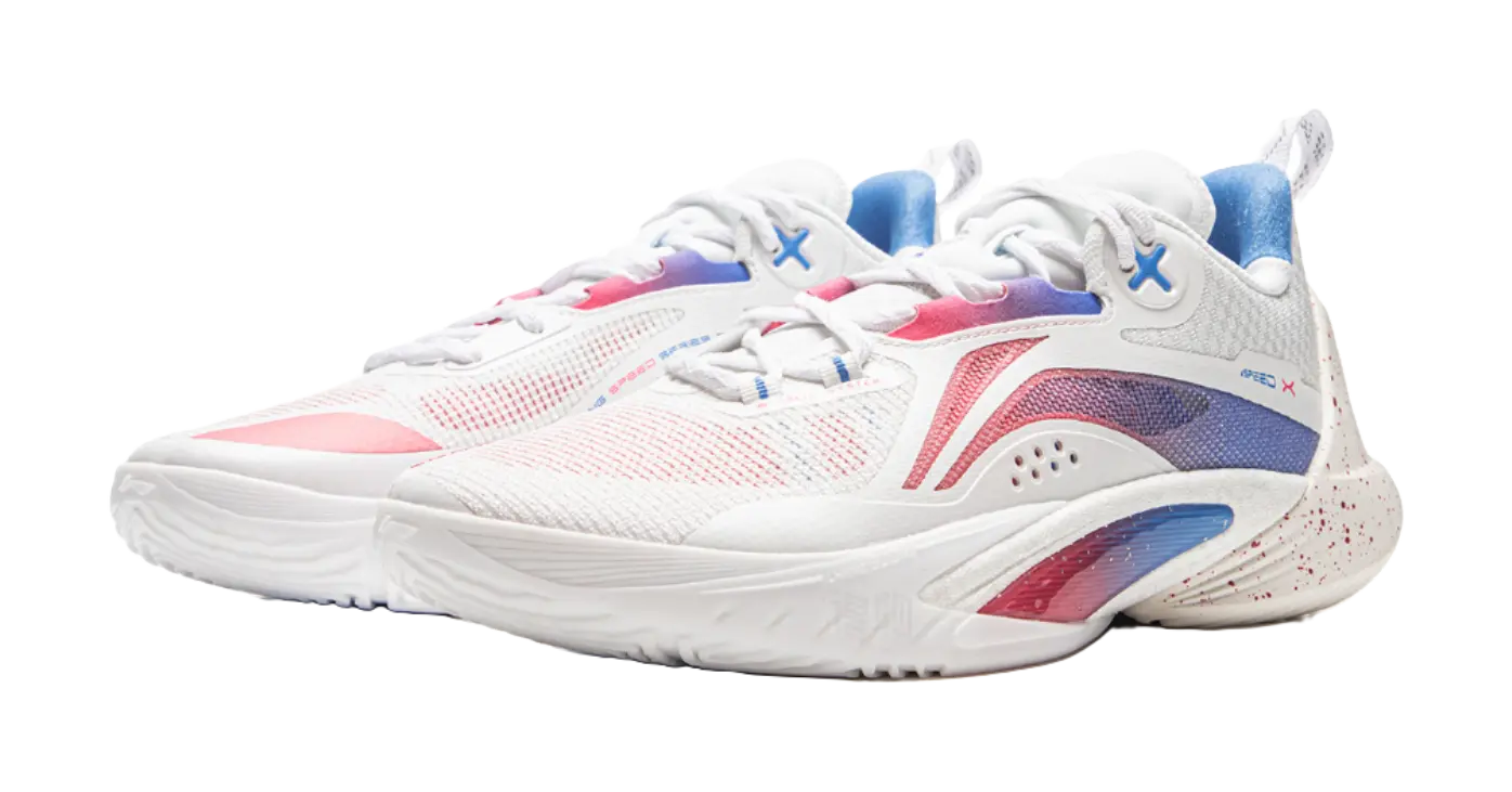 LiNing Speed 10 Low Top Basketball Shoes Men's White Pink Blue - Image 4