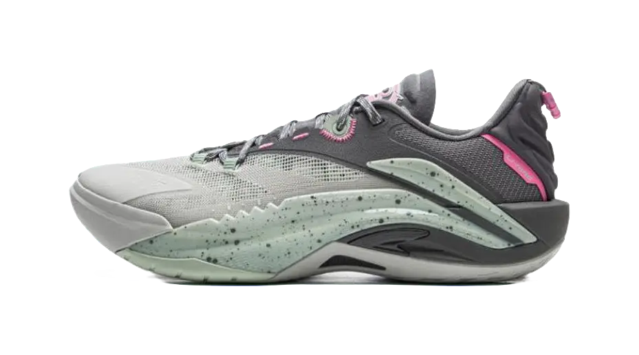 LiNing Wear-Resistant Support Rebound Grip Low-Top Outdoor Performance Basketball Shoes Mens Gray Cyan Pink