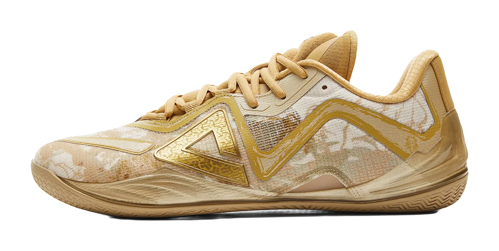 PEAK Men's Low-Top Basketball Shoes: Cushioning, Slip-Resistant, Rebound - Yellow Brown Gold