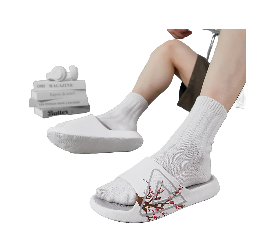 PEAK State Pole Classic Drag Quiet Slip Resistant Unisex Slide Slippers Ivory/Gray - Image 7