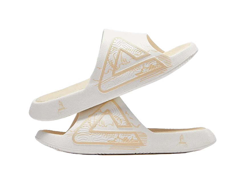 PEAK State Pole Classic Drag Quiet Slip-Resistant Cushioned Slide Slippers Unisex White/Light Khaki - Image 4