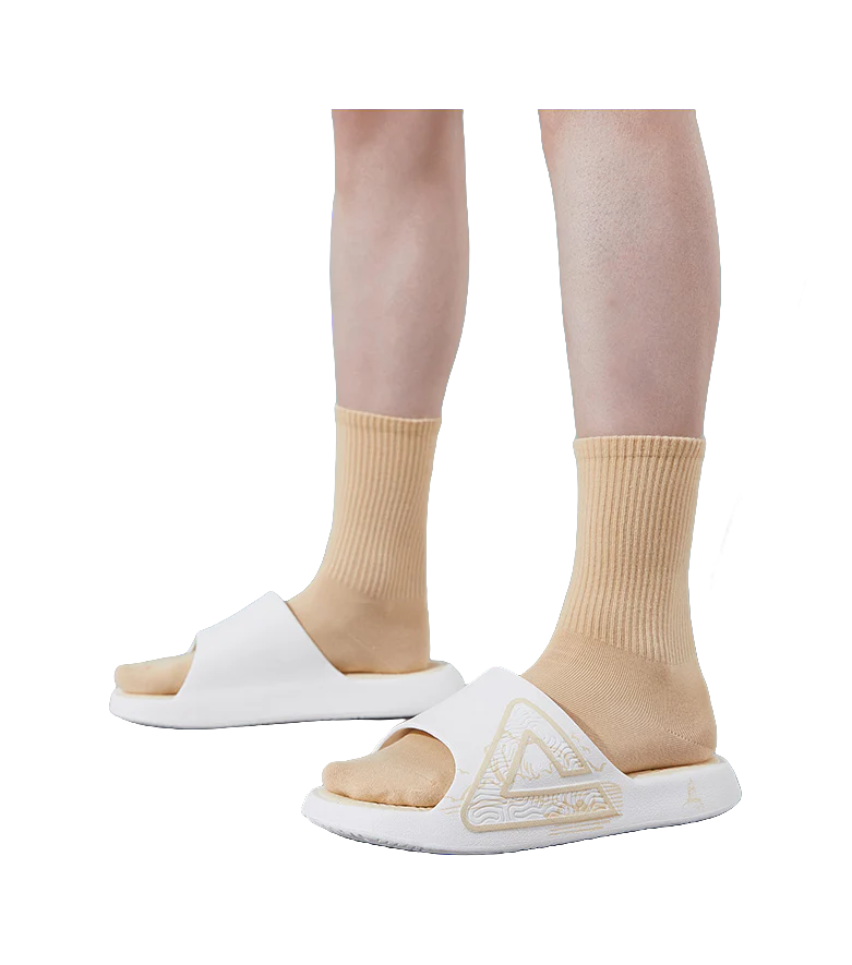 PEAK State Pole Classic Drag Quiet Slip-Resistant Cushioned Slide Slippers Unisex White/Light Khaki - Image 5