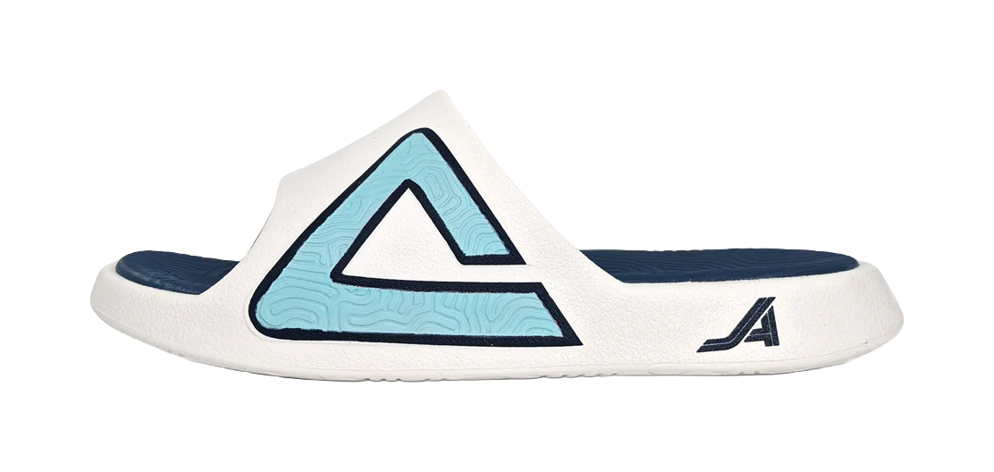 PEAK Tai Ji 1.0 Unisex EVA Slide Slippers - Quiet, Slip & Odor Resistant - Ecru/Light Blue