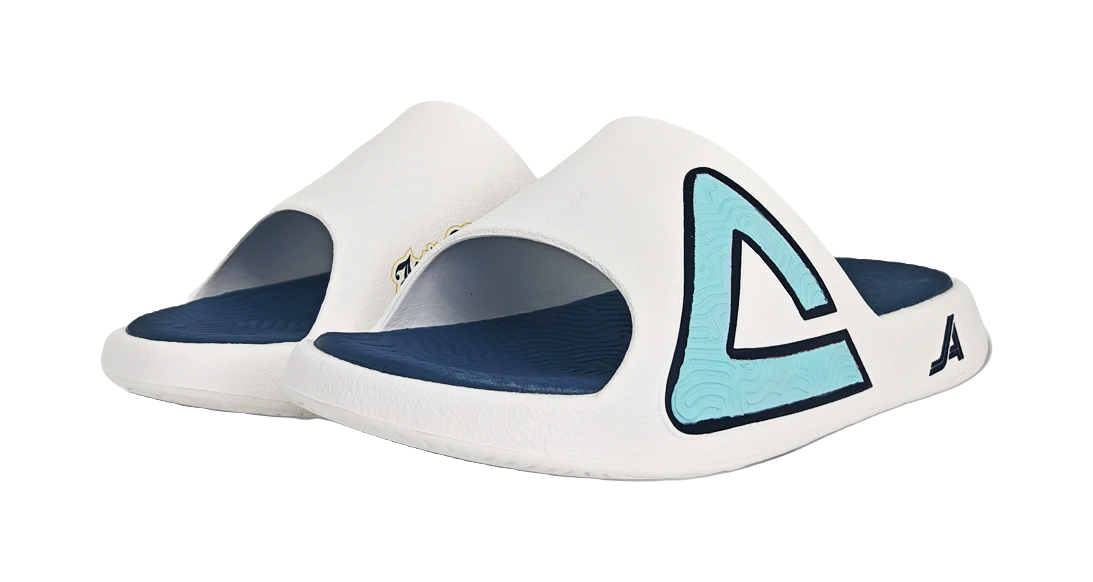 PEAK Tai Ji 1.0 Unisex EVA Slide Slippers - Quiet, Slip & Odor Resistant - Ecru/Light Blue - Image 3