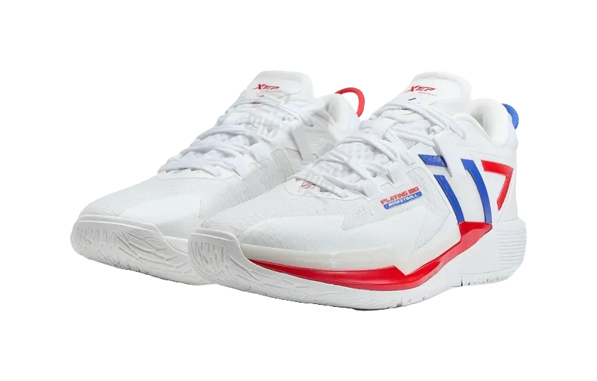 XTEP Spirit 3.0 Cushioning, Slip Resistant, Abrasion Resistant Coverage Low Top Basketball Shoes Mens White Blue - Image 4