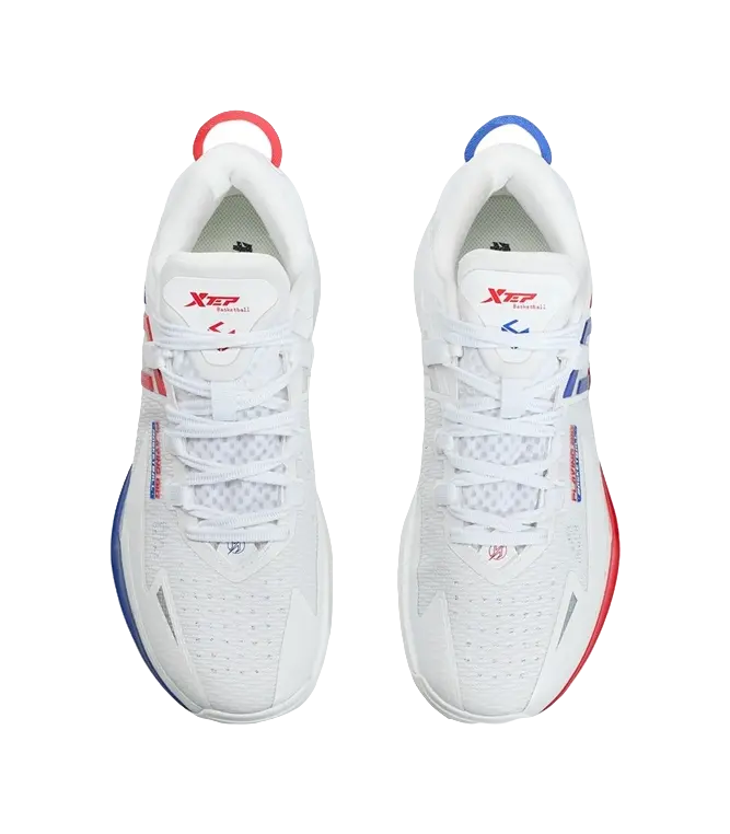 XTEP Spirit 3.0 Cushioning, Slip Resistant, Abrasion Resistant Coverage Low Top Basketball Shoes Mens White Blue - Image 5